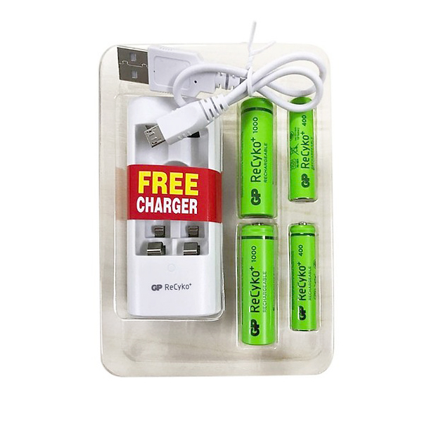 GP ReCyko+ AA 1000mAh AAA 400mAh Powerful with USB Charger Auto Power Cut Off